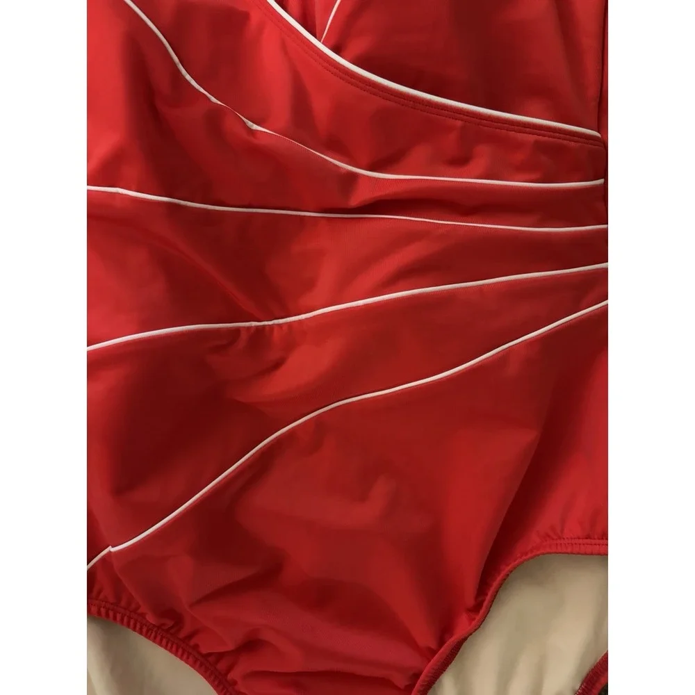 Miraclesuit Horizon One Piece Swimsuit Womens 18 Red Tummy Control Faux Wrap